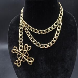 SHB Signed Chunky Heavy Gold Tone Layered Necklace